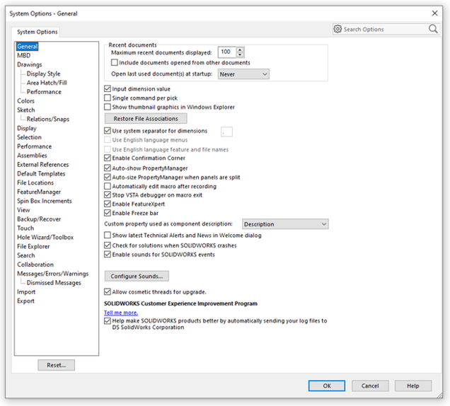 NVIDIA Control Panel highlighting the preferred graphics processor setting for SOLIDWORKS.