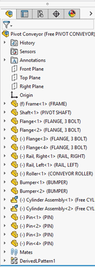 myCADtools showing the process of sorting components in an assembly tree in SOLIDWORKS.