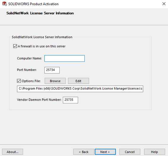 Configuration settings in SOLIDWORKS SolidNetwork License Manager for managing network licenses.