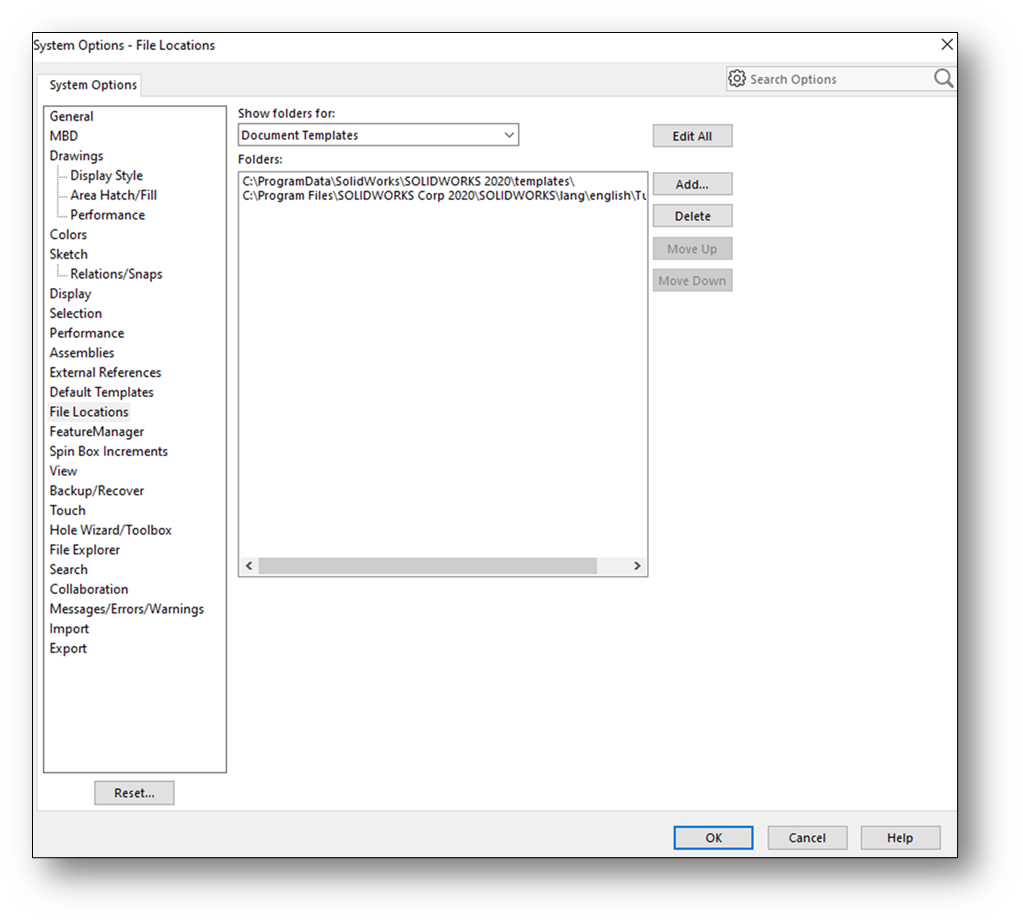 Screenshot showing the Document Properties window in SOLIDWORKS with the annotation settings.