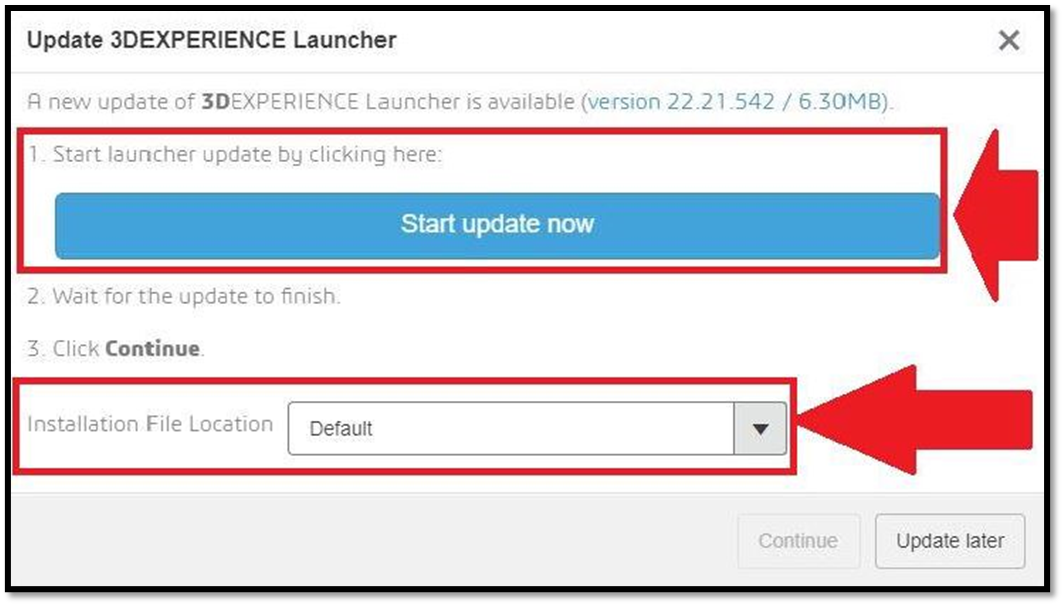 SOLIDWORKS Connected update process with the option to install updates now or later.