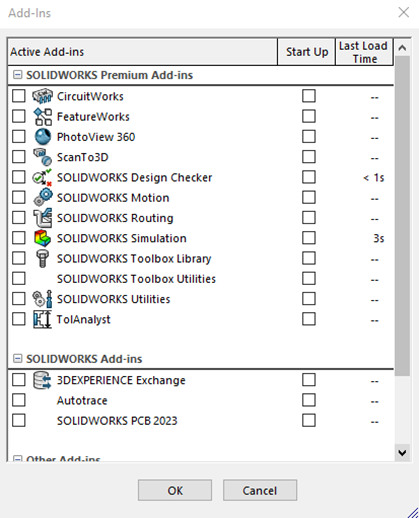 SOLIDWORKS interface showing the Simulation Add-In option in the Add-Ins menu.